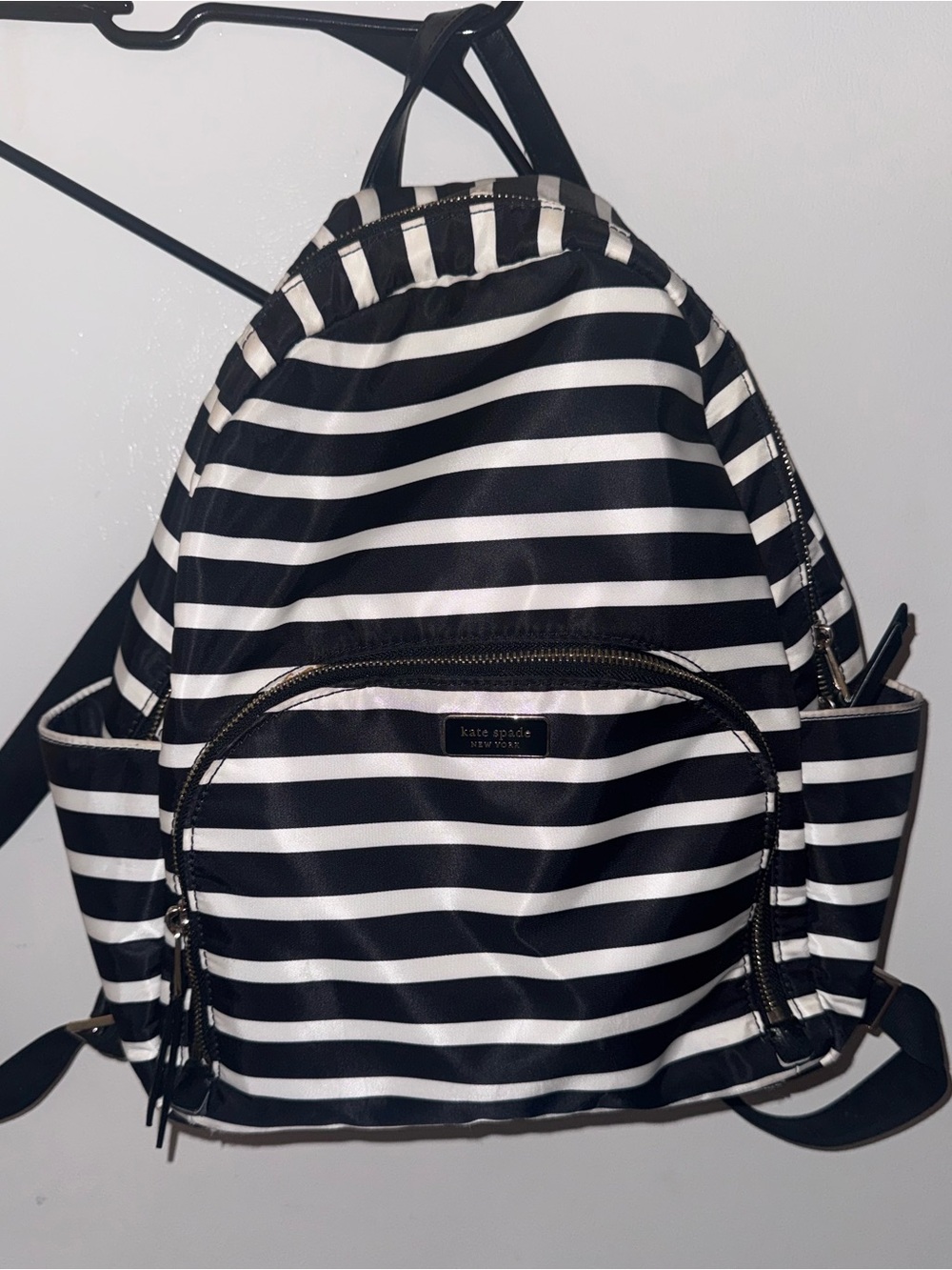 kate spade Black and White Striped Nylon Backpack